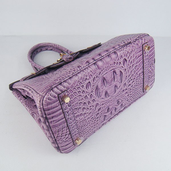 Replica Hermes Birkin 30CM Crocodile Head Veins Bag Purple 6088 On Sale - Click Image to Close